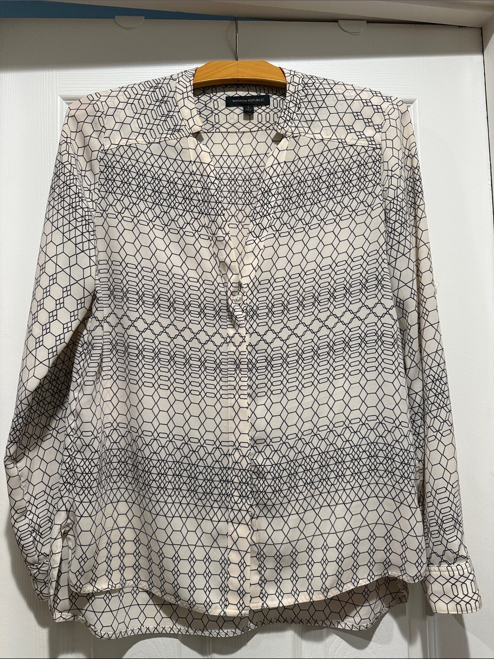 Banana Republic Cream and Navy Geometric Button-Down Shirt